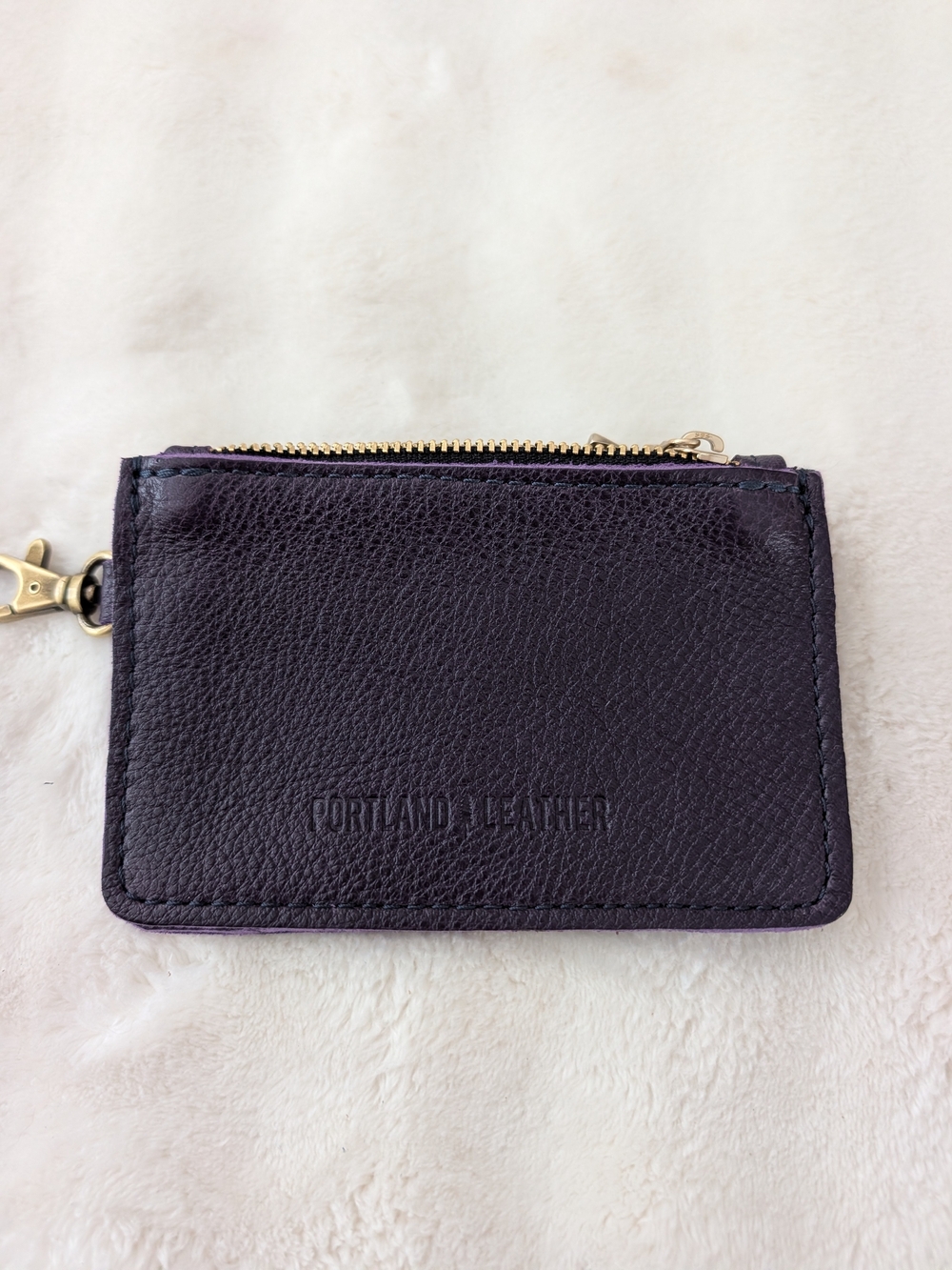 Portland Leather Goods Zip-Zap Duo Wallet Empire Purple Leather Keychain